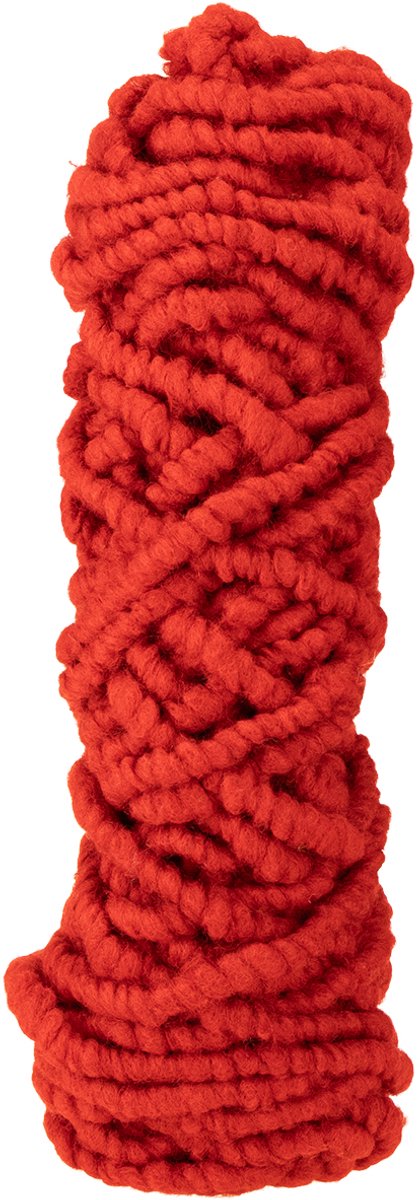 Pluizig Mirabell wollen koord met jute, rood, 25 m
