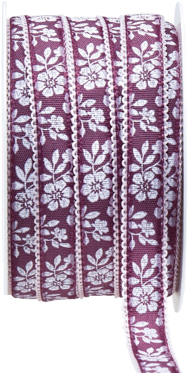 Cadeaulint bloemen decoratief lint Mauve 15mm 25m