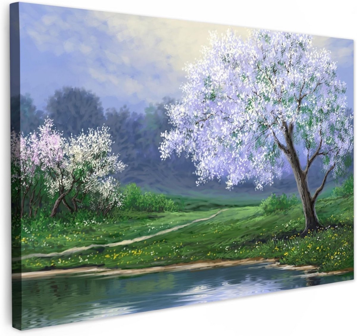 Canvas Schilderij 60x40 cm - Natuur Afbeelding van Bloesemende Boom voor Woonkamer en Slaapkamer Wanddecoratie
