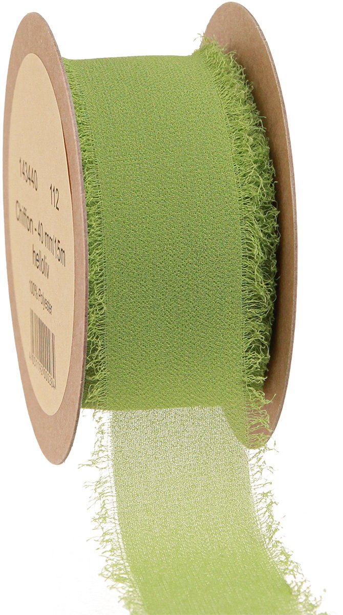 Chiffon lint groen stoffen lint met franjes licht olijfgroen 40mm 15m