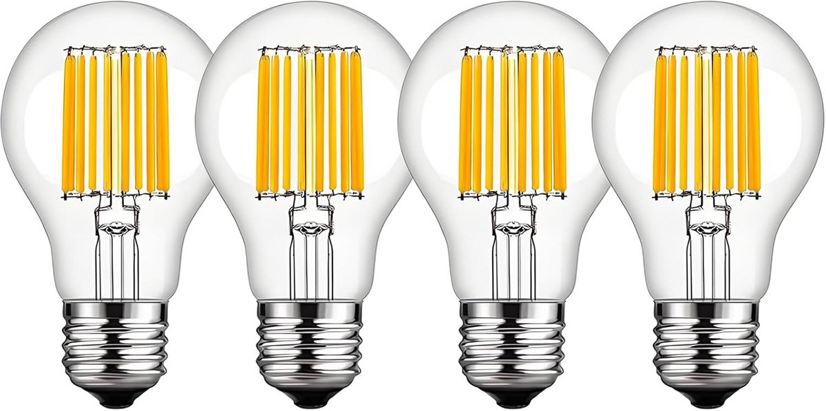 E27 Led Gloeilampen 12W Klassieke Zuigervorm Warm Wit 2700K Dimbaar 4 Stuks - Vervangt 120W