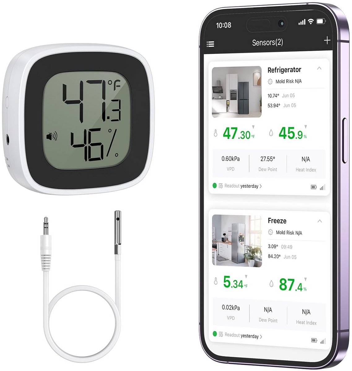 Draadloze Koelkastthermometer met Sonde en App Connectiviteit