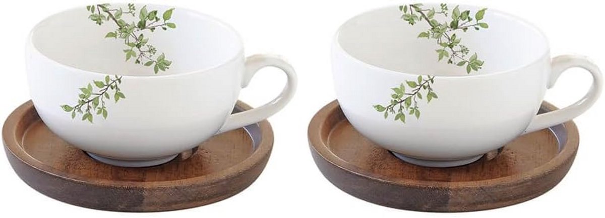 Set van 2 Porseleinen Koffiekopjes met Schoteltjes, Wit