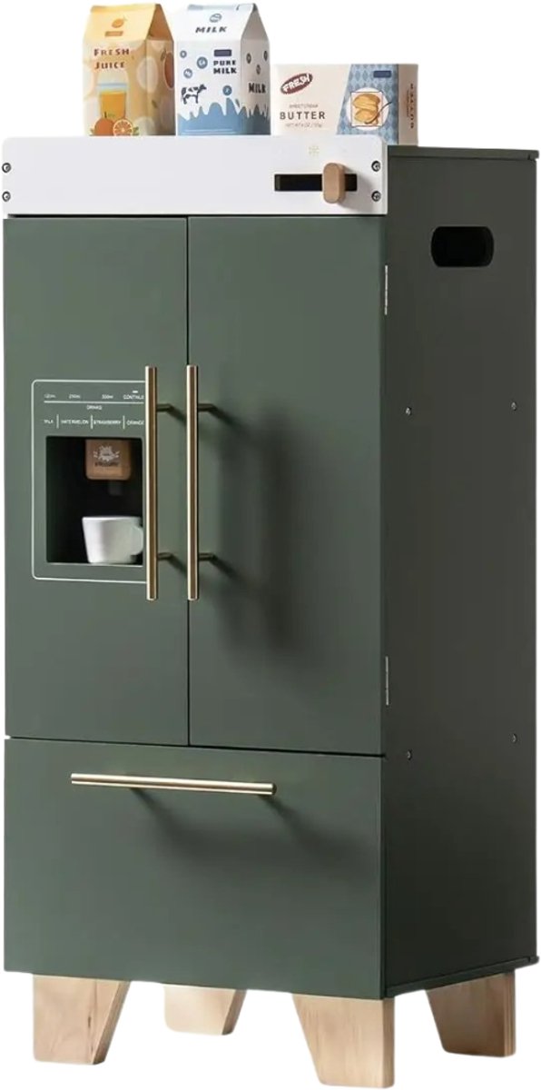 HHHK - Houten Kinder Koelkast - Groen en Houttint - 30x28x81cm - Speelgoed Koelkast - Kinderspeelgoed - Houten Speelgoed Keuken