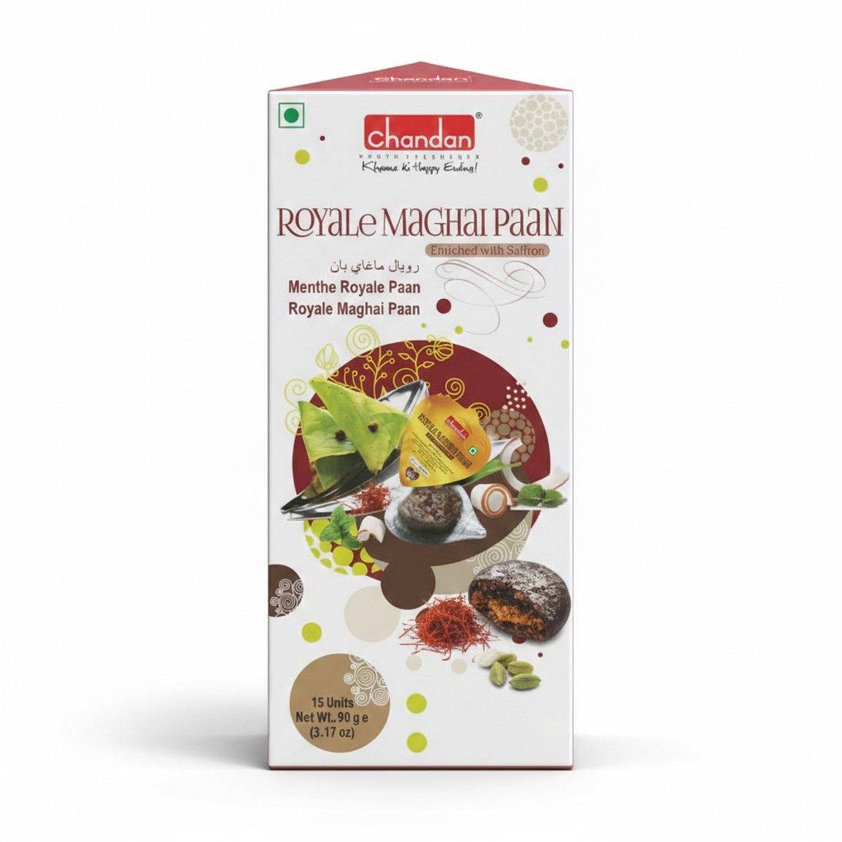 Chandan Maghai Paan zonder Supari Menthe Royale Zoete Paan Hygiënisch Verpakt Traditionele Mukhwas Mondverfrisser 2 x 15 Stuks 7,4 oz met Kajal Sticker