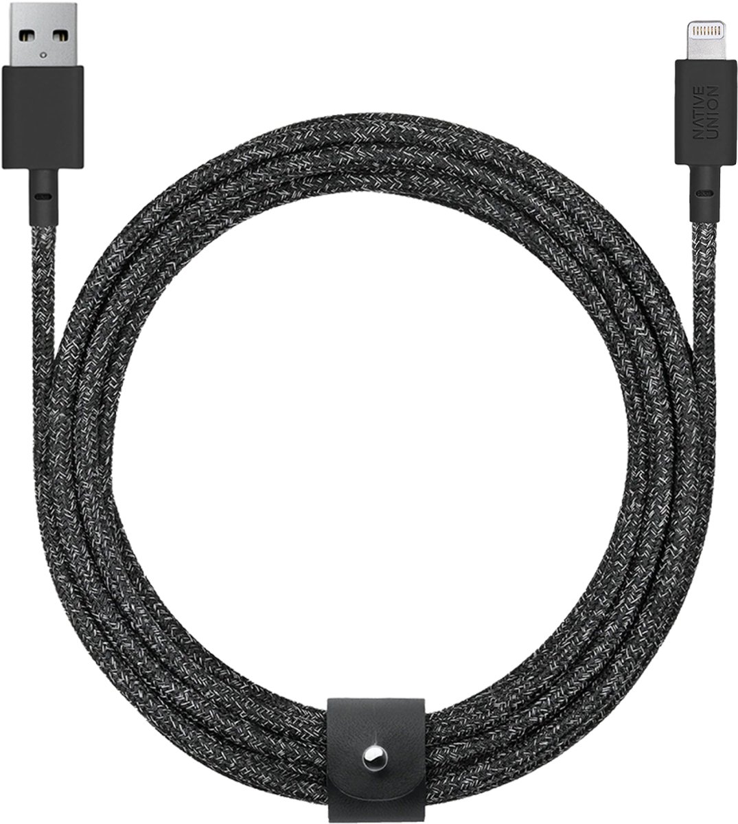 Native Union, USB-A naar Lightning Oplaadkabel 1.2m - Met Opbergband, Zwart