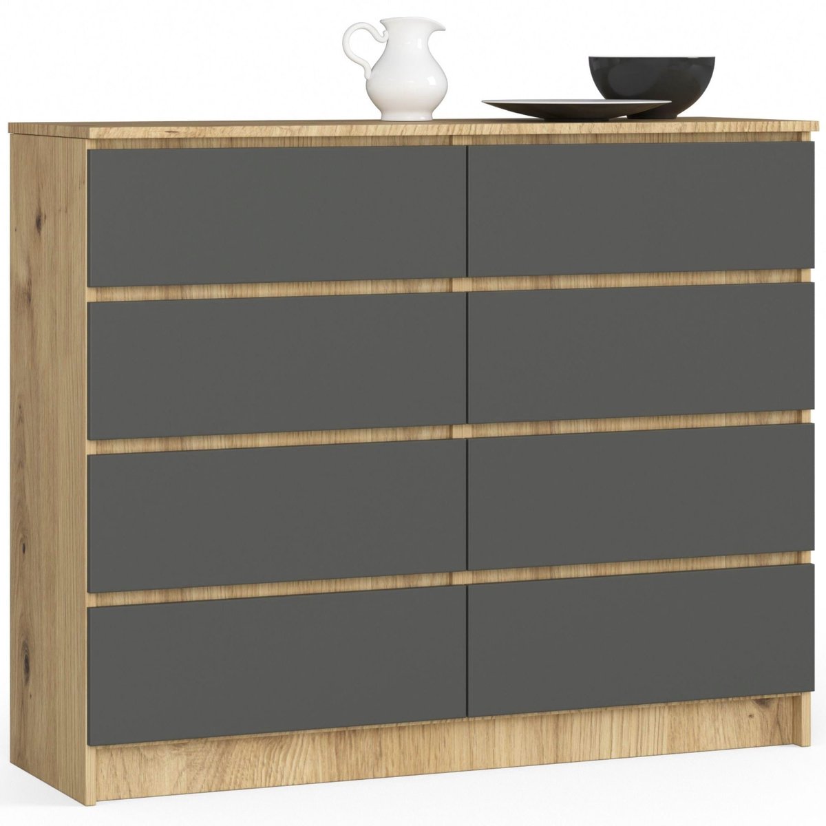 Ladekast K120 met 8 Lades / AKORD Furniture Factory / Artisan Eik - Grafietgrijs / 120 x 99 x 40 cm