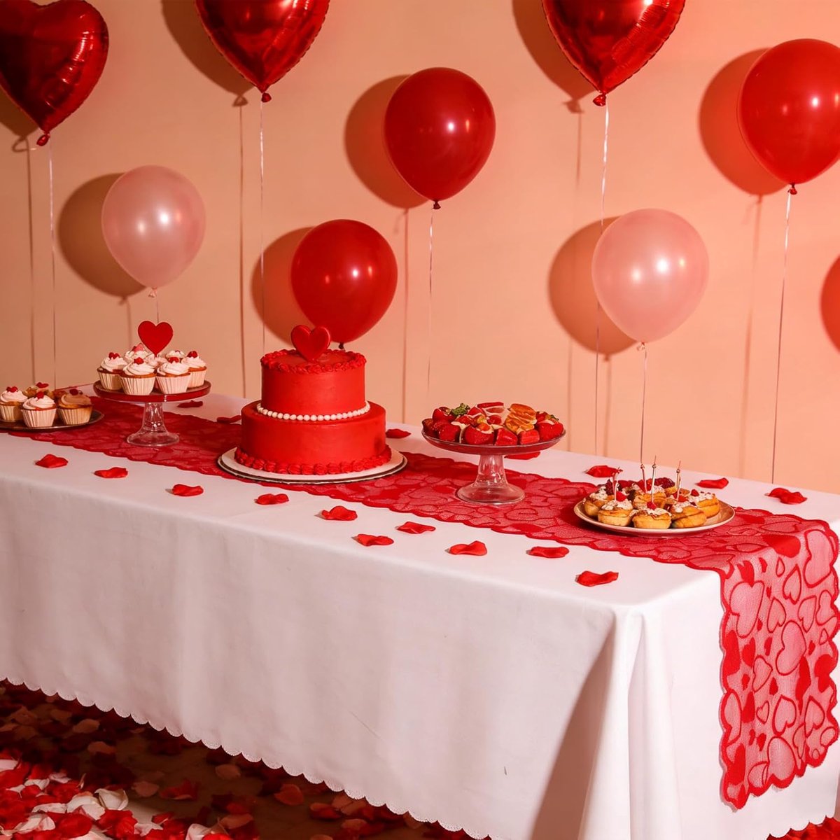 Cuhostki-1-Stuk-Tafeldecoratie-Hart-Tafelloper-Rood-30x180cm-Polyester-Feestelijke Versiering