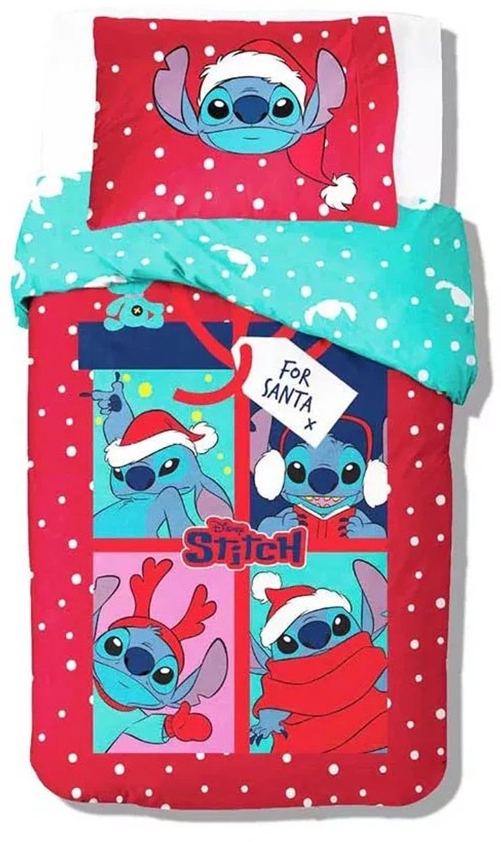 Stitch dekbedovertrek Santa 140 x 200 cm - 70 x 90 cm - katoen
