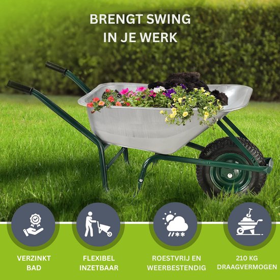 NBAP® Kruiwagen 160 Liter - Super Sterk Wiel - Top Kwaliteit - RVS- Zilver met groen van NBAP — afbeelding 2