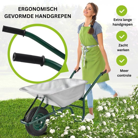 NBAP® Kruiwagen 160 Liter - Super Sterk Wiel - Top Kwaliteit - RVS- Zilver met groen van NBAP — afbeelding 5