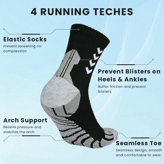 Sport Hardloopsokken 3 Pack voor Heren en Dames - Dempende Ronde Sokken met Voetboogondersteuning voor Hardlopen, Wandelen en Buitensporten - Maat EU39-47. — afbeelding 3