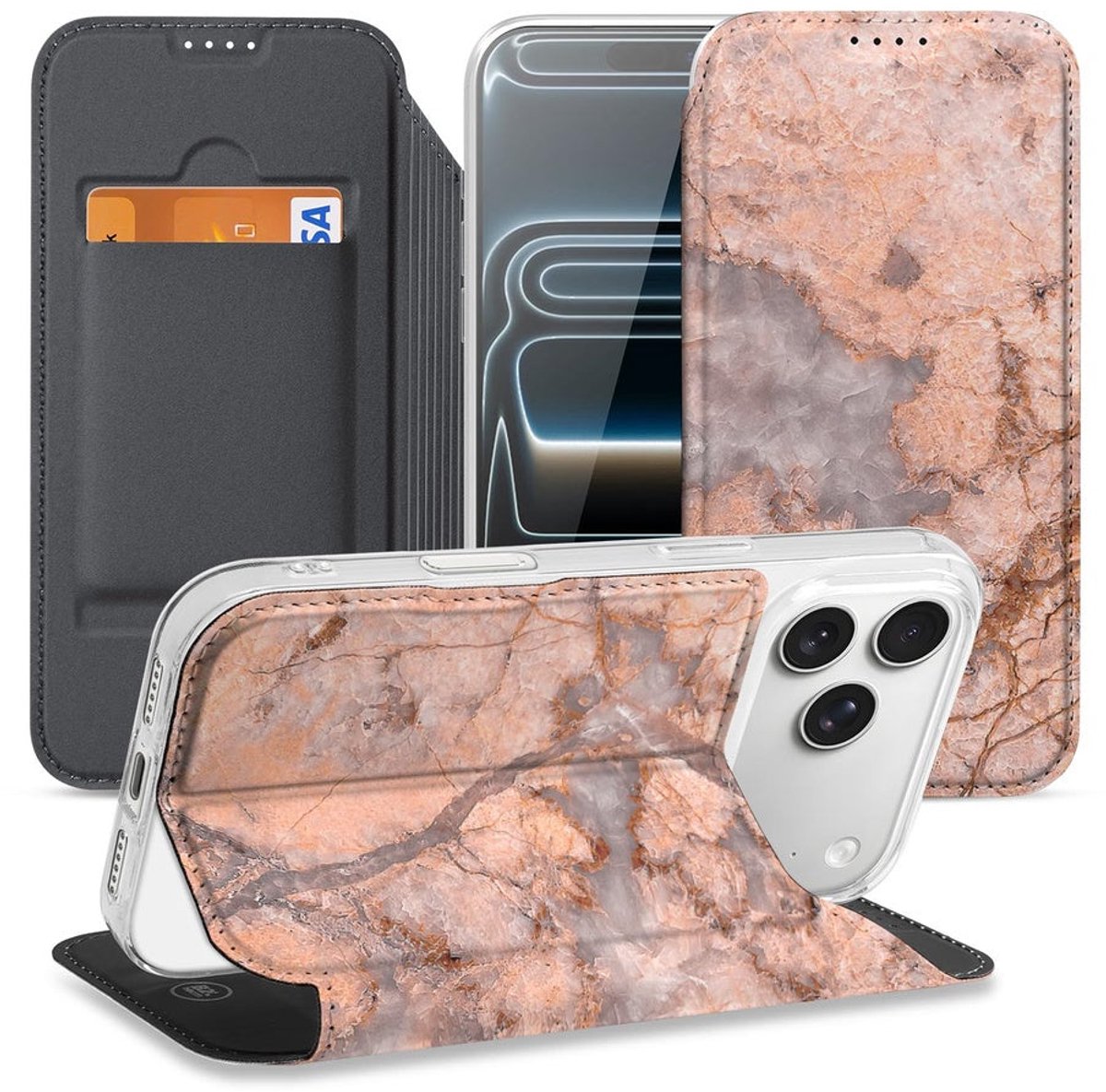 Book Wallet Case Apple iPhone 17 Pro Max Marmer Oranje