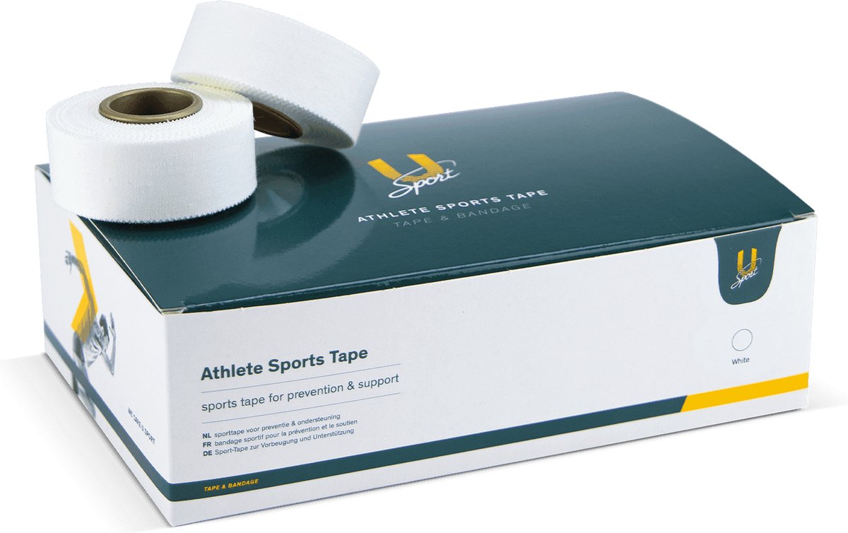 U-Sport Athlete Sports Tape - Niet-elastische Sporttape - Zinkoxide Kleeflaag - Voor Vingers & Polsen - Medische Kwaliteit - 12 Stuks - Wit (2,5 cm)
