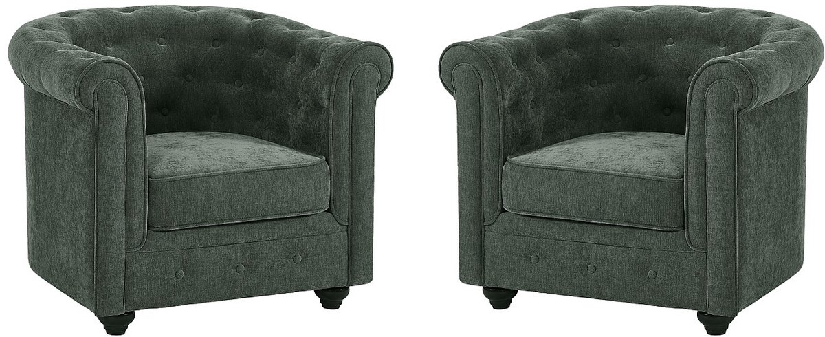 Vente-unique Set van 2 fauteuils in groene stof - CHESTERFIELD