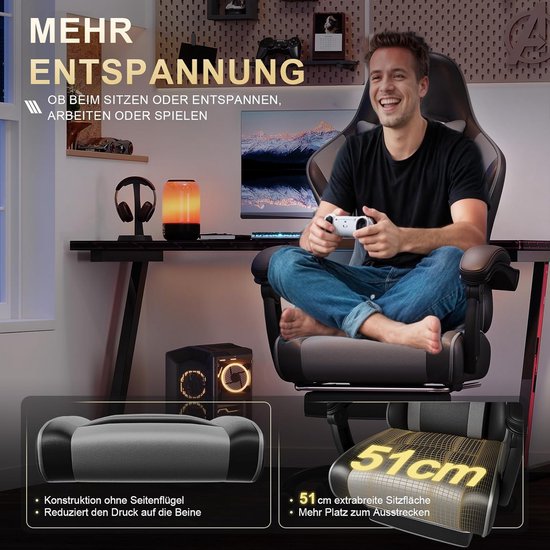 Ergonomische Gamingstoel met Voetensteun voor Urenlang Comfort — afbeelding 2