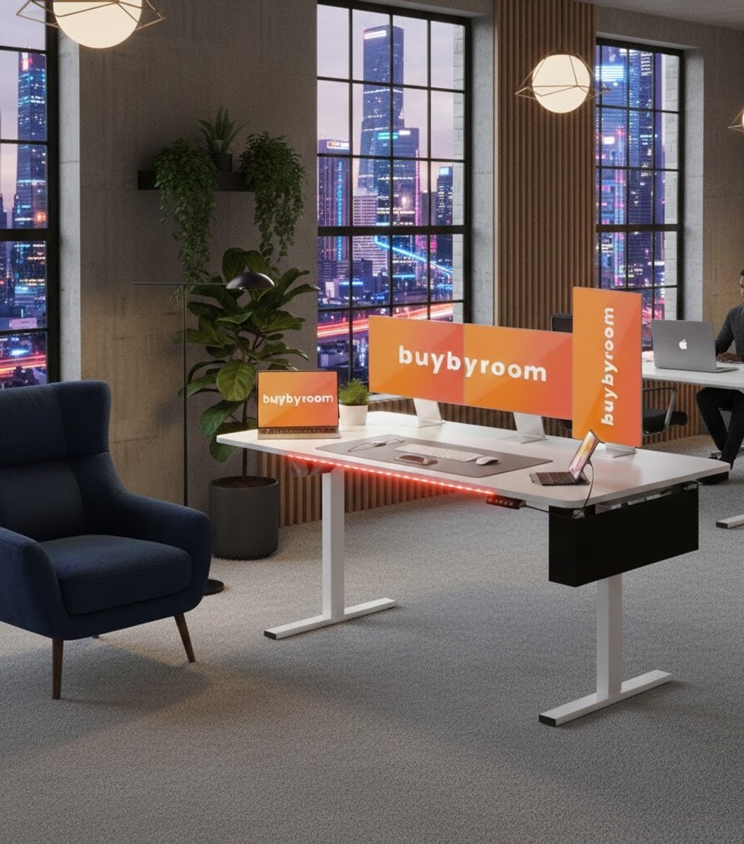 Smart Adjustable Gaming & Work Desk – Elektrisch In Hoogte Verstelbaar Bureau 160x75 cm – Modern Wit Bureau met RGB Lichtbalk, USB-Oplaadpoort en Ruimtebesparende Opbergtas – Ergonomisch Computerbureau voor Thuiswerk, Gaming en Studeren A-Furnitur