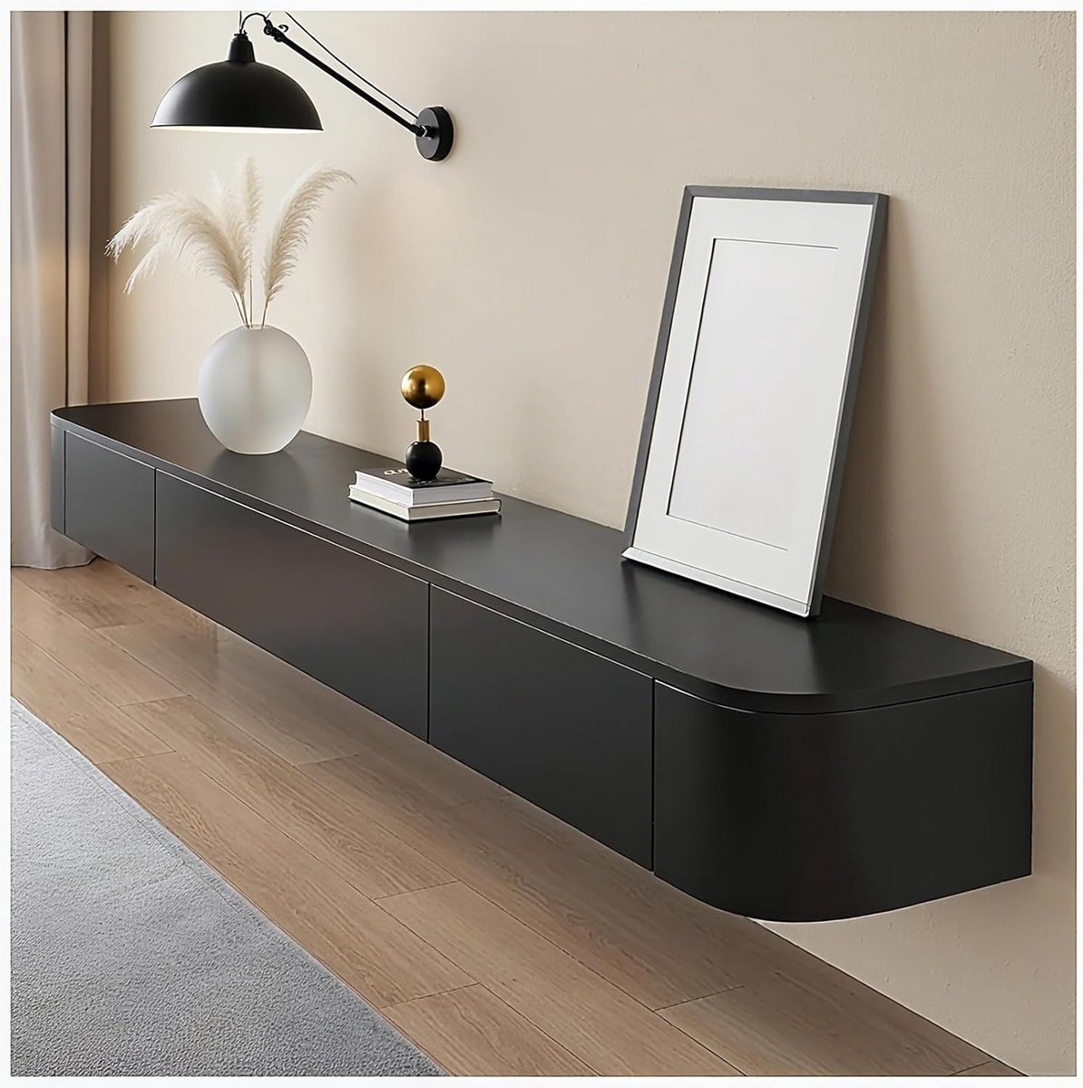 Moderne TV Kast 200 cm Zwart met 2 Laden en Klapdeuren