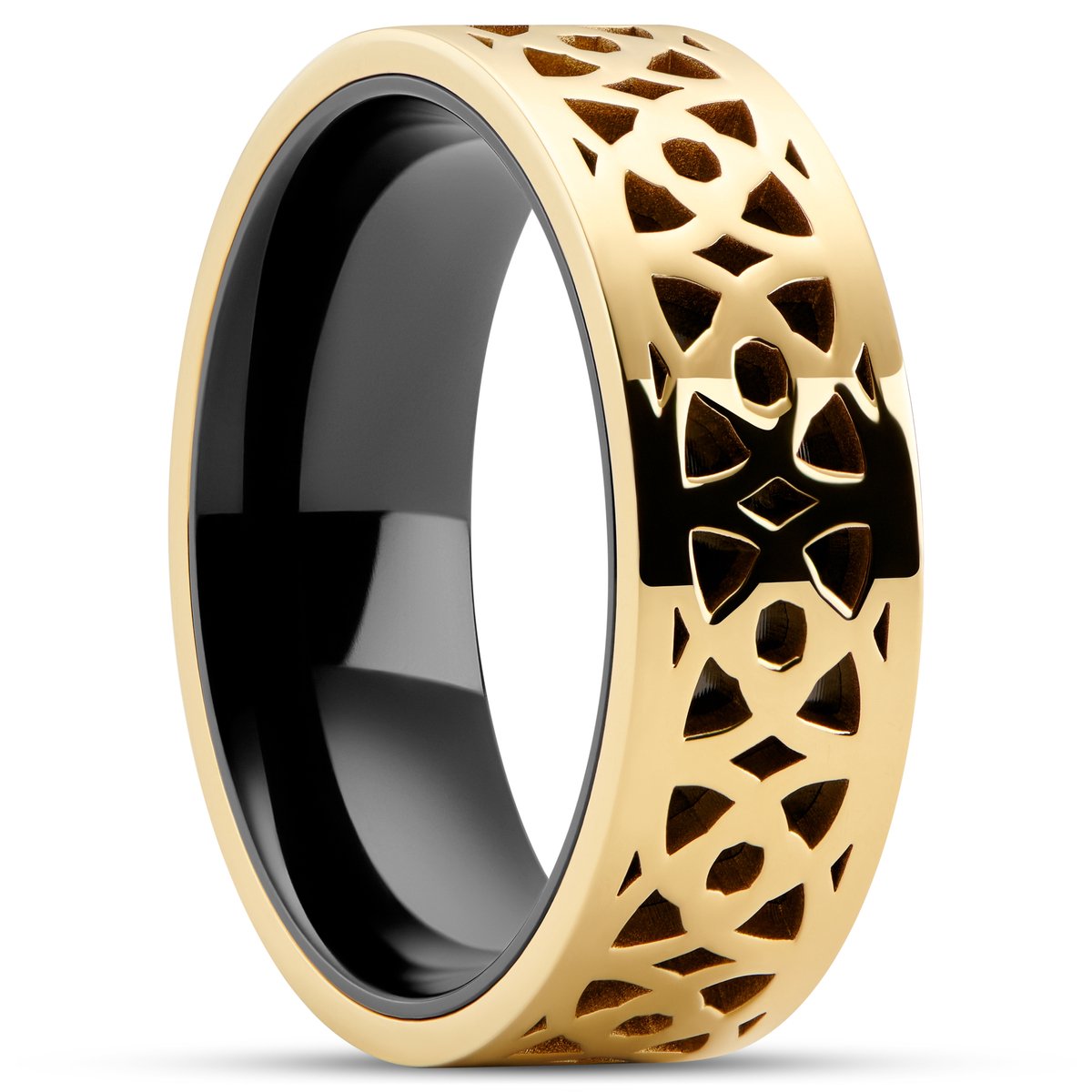 Hyperan | 8 mm Goudkleurige Titanium Ring met Patroon