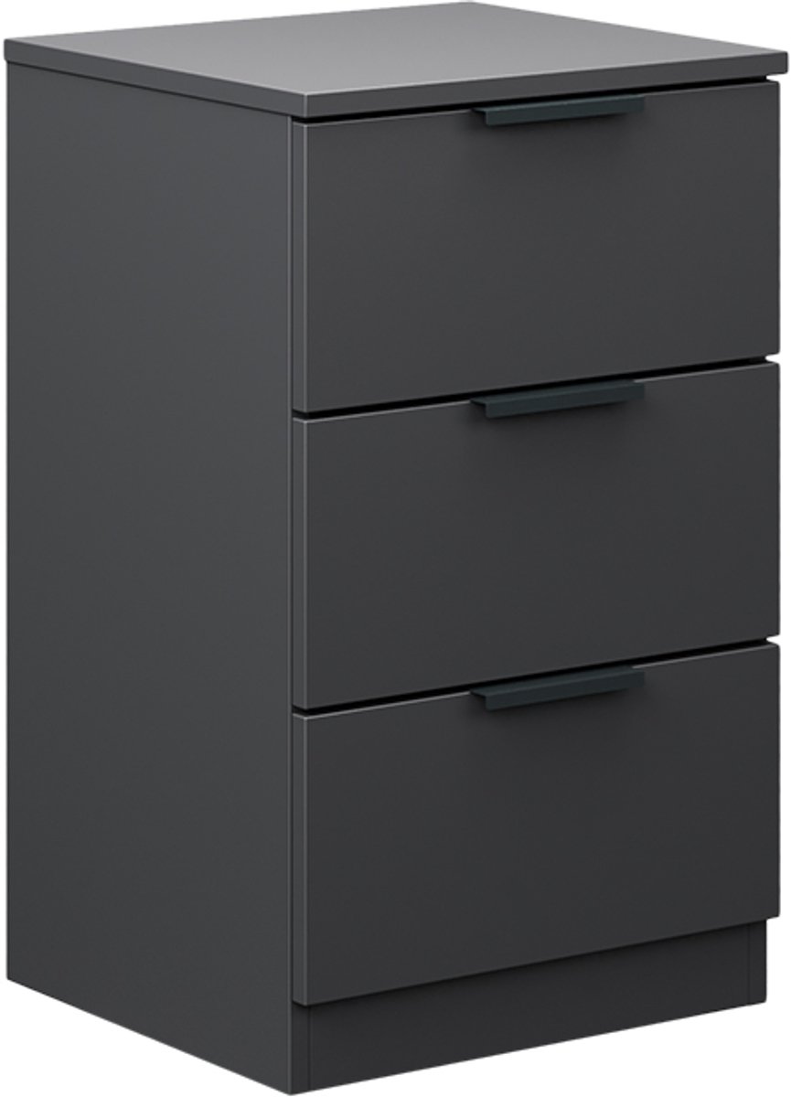 Vicco Fino Nachtkastje – 37.6 x 61.8 cm met 3 laden Zwart