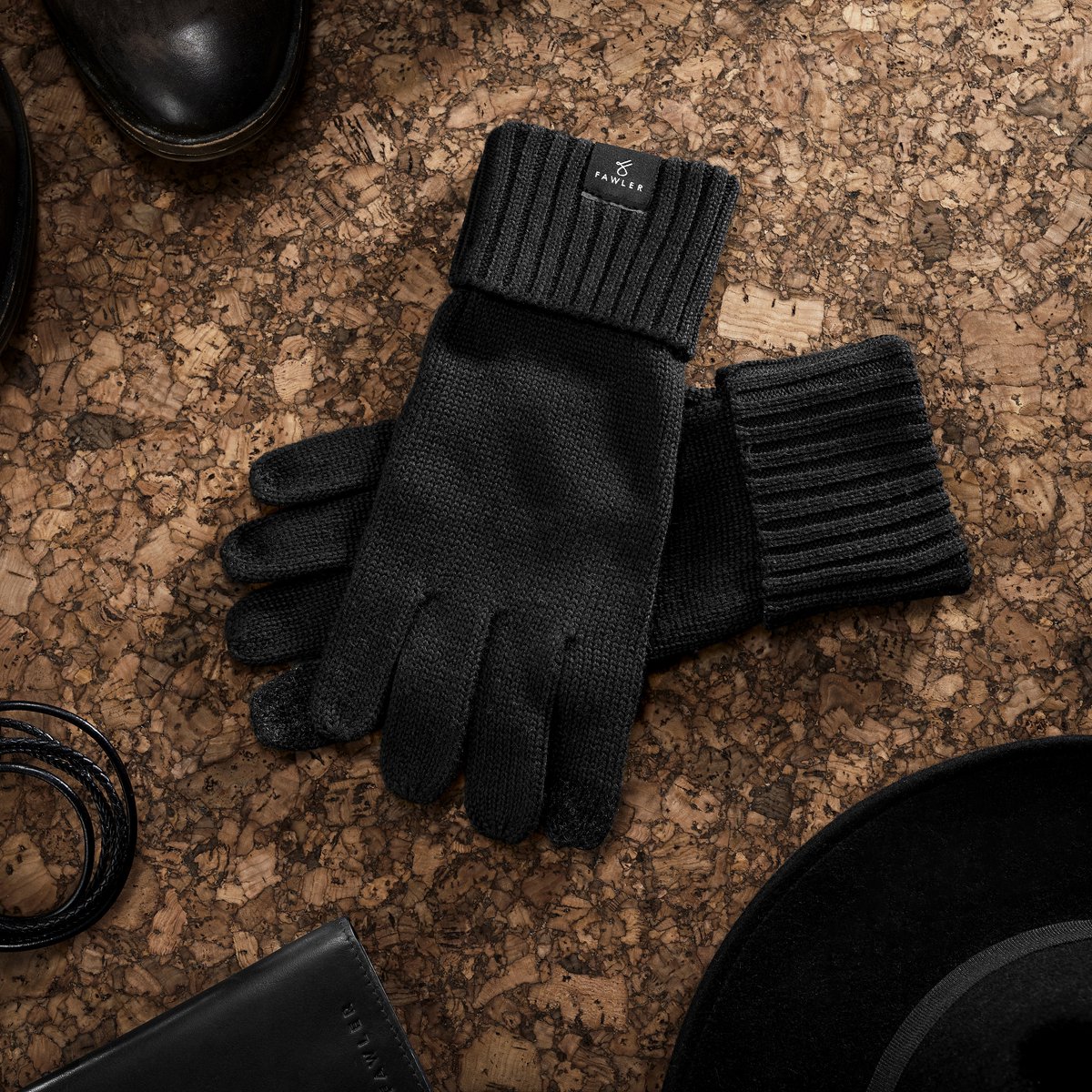 Freek Zwarte Gebreide Katoenen Handschoenen