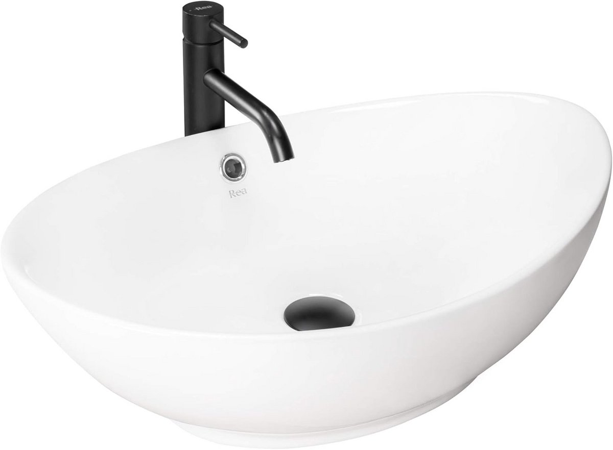 Ovale Opzet Wastafel Keramiek 59 x 38 cm Wastafel voor Gastentoilet of Badkamer