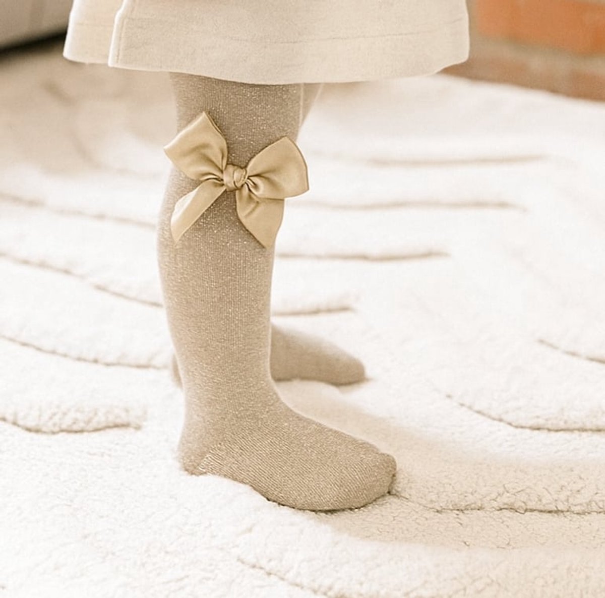 Cóndor Maillot Lurex/Glitter Satijnen Strik | 3329/1 | Linen/Beige/Goud (313) | 27-31 | maat 6