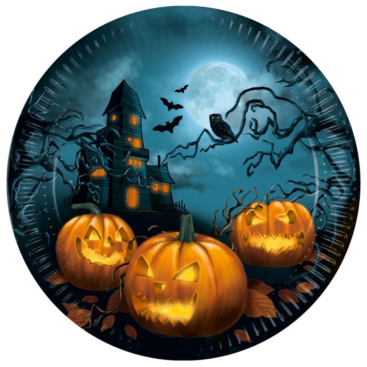 Procos - Decorata Party - Halloween Sensations - Papieren borden - Blauw - Zwart - Oranje - 22,5 cm - FSC - 8 stuks