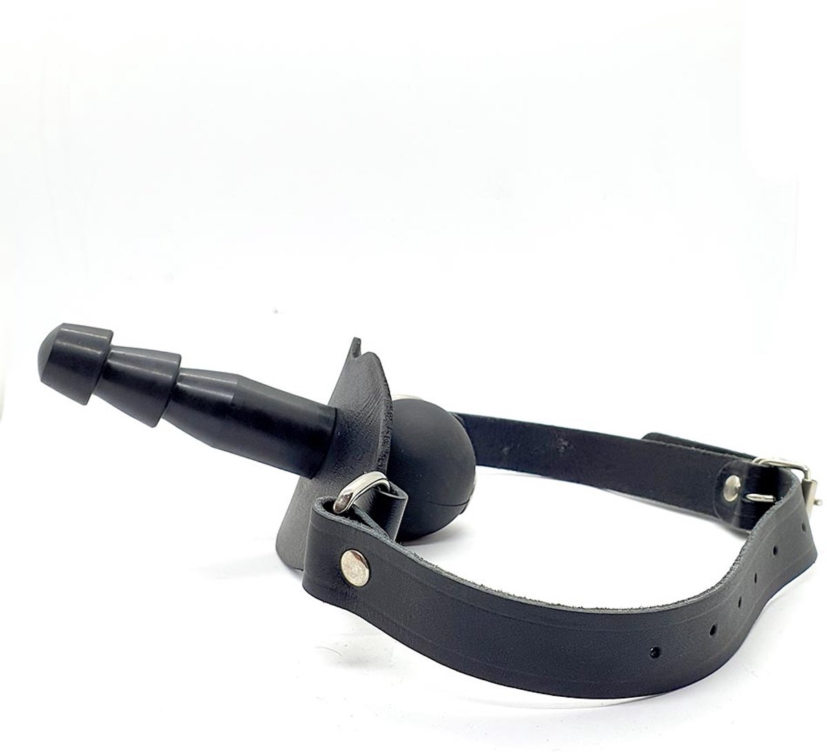 Black Label - Ball Gag met Vac U Lock Aansluiting en Lederen Strap - Zwart