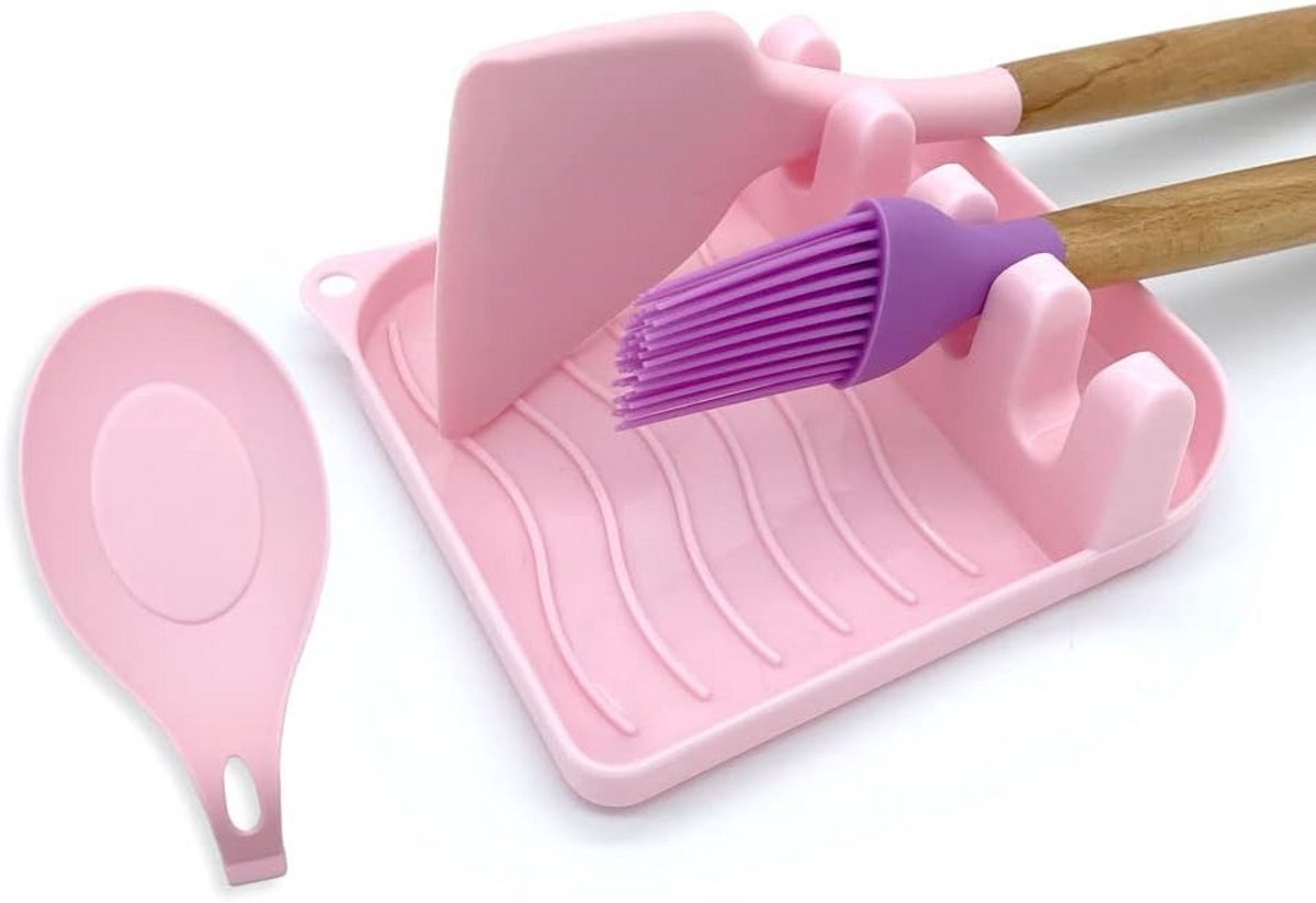 2 Stuks Lepelhouder met Opvangbak - Hittebestendig en Antislip Keukengerei Organizer