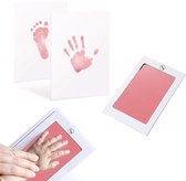 JGR – Baby handafdruk - Baby voetafdruk - roze - Set - Baby Art - Kraamcadeau - Babyshower Cadeau – Inktafdruk – Pootafdruk Hond & Kat – Inclusief beschrijving Nederlands/Engels