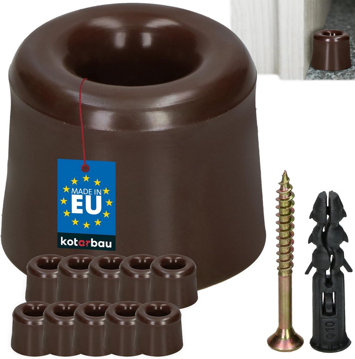 KOTARBAU Deurstopper - Vloerstopper Deur - Bescherming Deuren Muren - Rubberen Vloermontage - 10 stuks bruin - Bruin