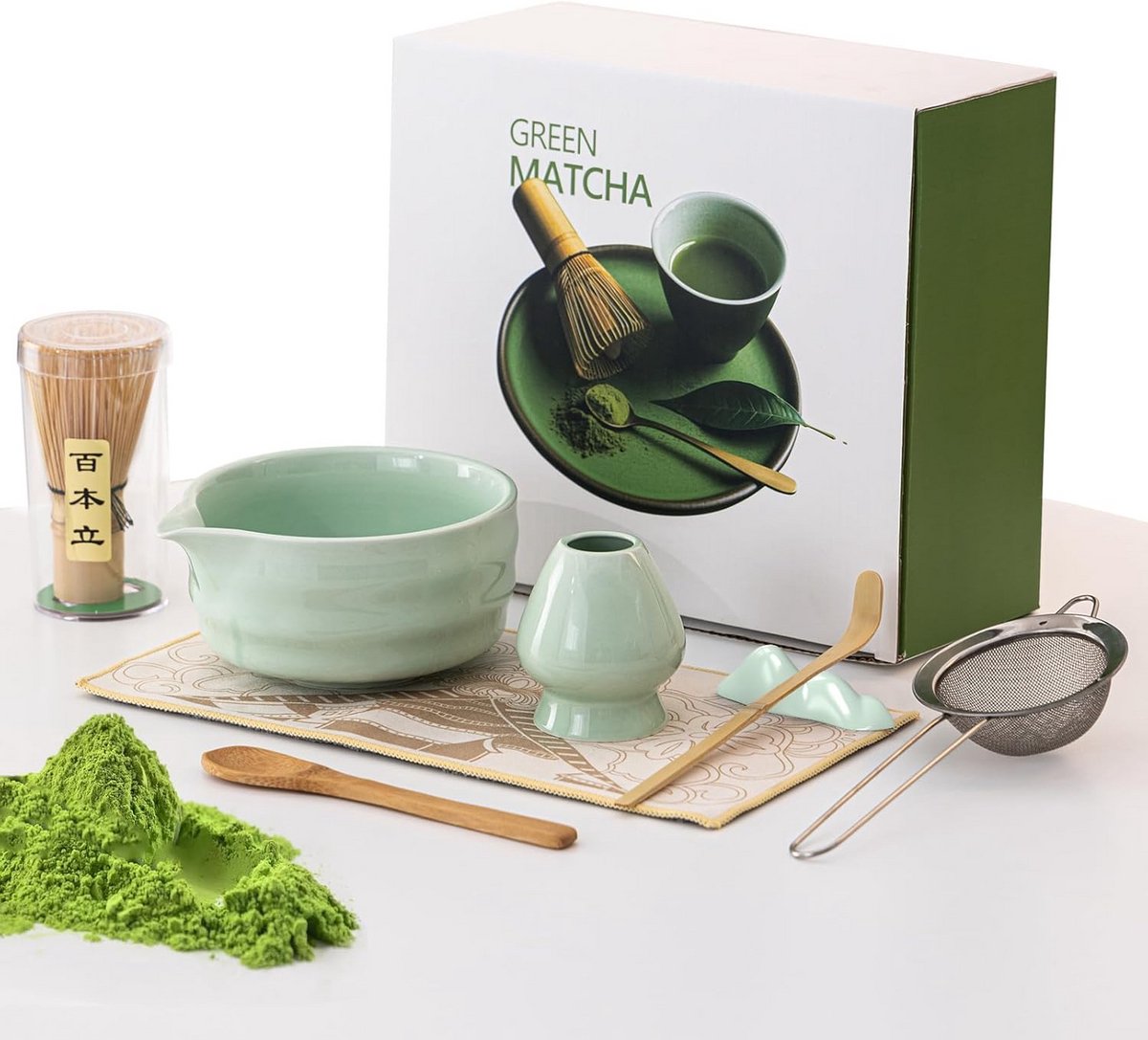 Matcha Thee Set Compleet met Garde, Kom en Lepel voor Japanse Ceremonie