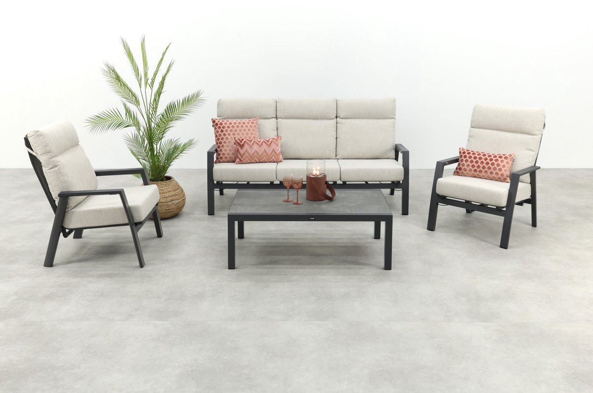 Van der Garde Tuinmeubelen Lagos/Atlanta stoelen & 3-zitsbank loungeset 5-delig verstelbaar - Antraciet