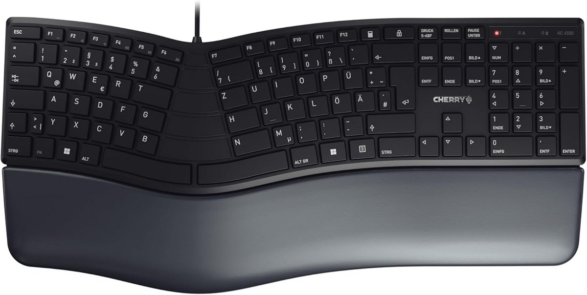 Ergonomisch Gebogen Toetsenbord met Memory Foam Polssteun en Duitse Indeling