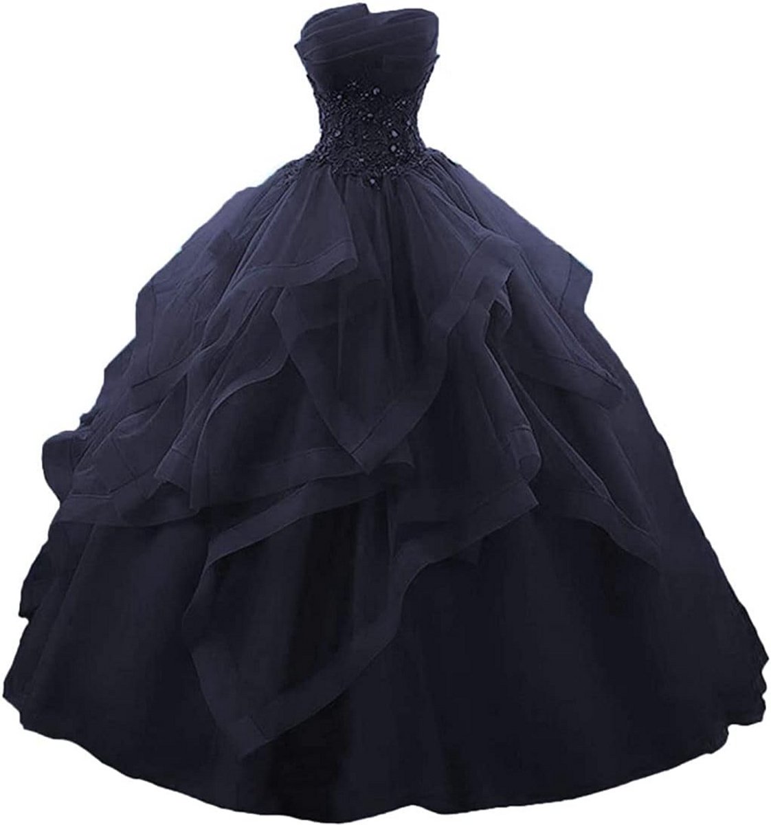 Lange A-lijn Avondjurk Dames met Kant en Tule - Strapless Baljurk voor Feestjes