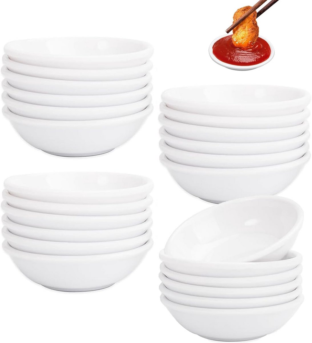 24x Ronde Sojasausschaaltjes Wit - Stapelbare Dip- en Snackschalen 7,2 cm