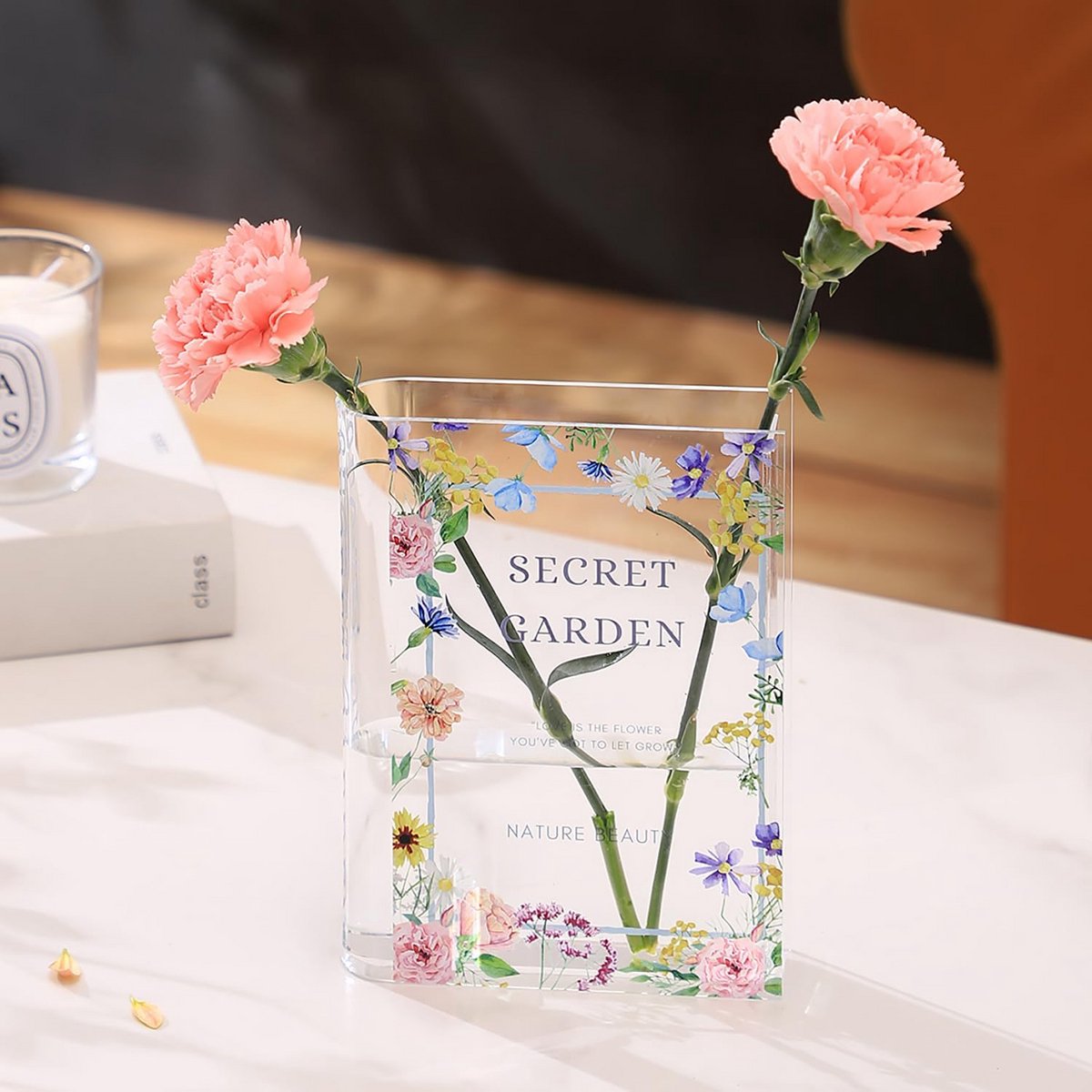 Boekvormige Vaas voor Bloemen - Unieke Acryl Vaas als Decoratie voor Boekenplank en Woonkamer