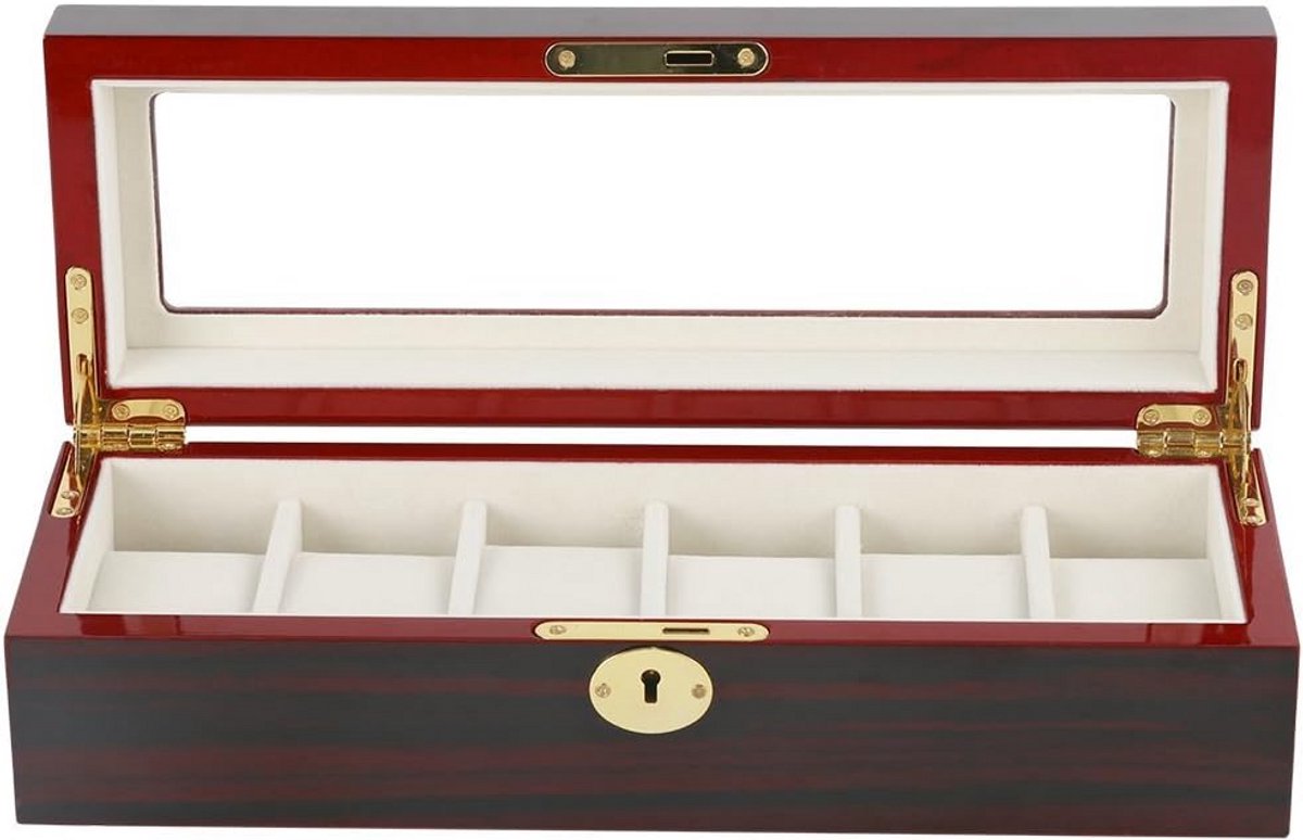 Houten horlogedoos met 6 vakken voor display en opbergen