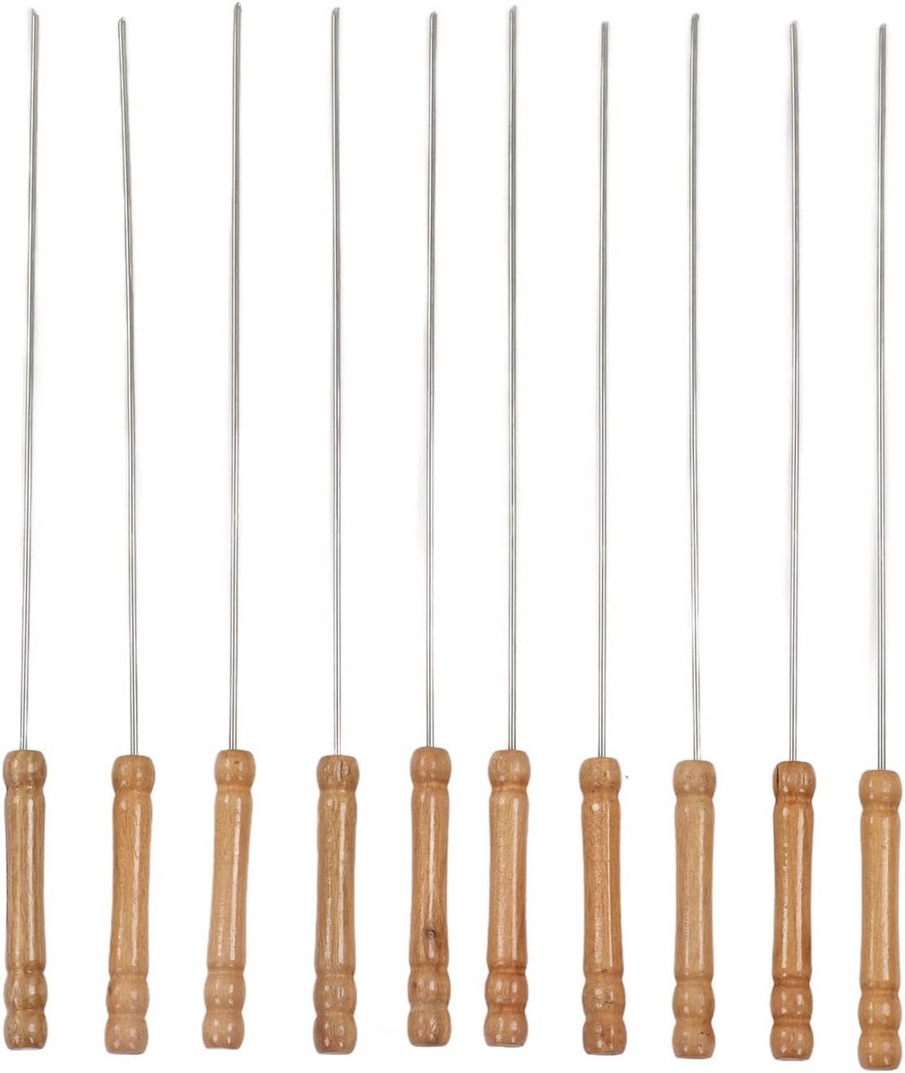 10x Herbruikbare RVS Spiesjes met Houten Handvat - BBQ & Kamado - Makkelijk Schoon te Maken