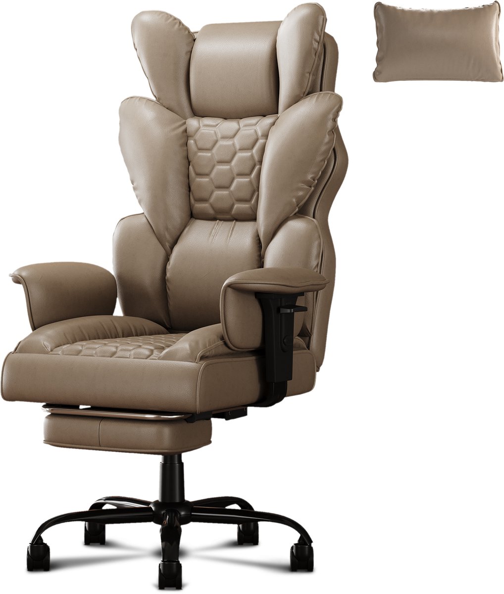 Froadp Kaki gamingstoel, directiestoel, bureaustoel, ergonomische hoge rugleuning, dubbellaagse bekleding, verstelbare rugleuning en voetsteun