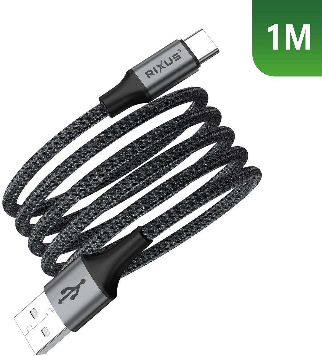 Rixus RXUC66AC Magnetic Charging Cord USB-A To USB-C 100cm 15W Black