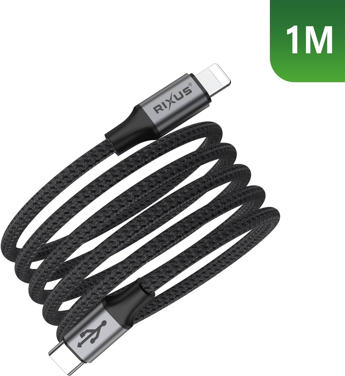 Rixus RXUC66L Magnetic Charging Cord USB-C To Lightning 100cm 18W Black