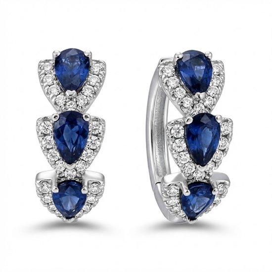 Zilverkleurige oorringen met blauwe druppelvormige zirkonia – elegante sparkle oorbellen voor dames