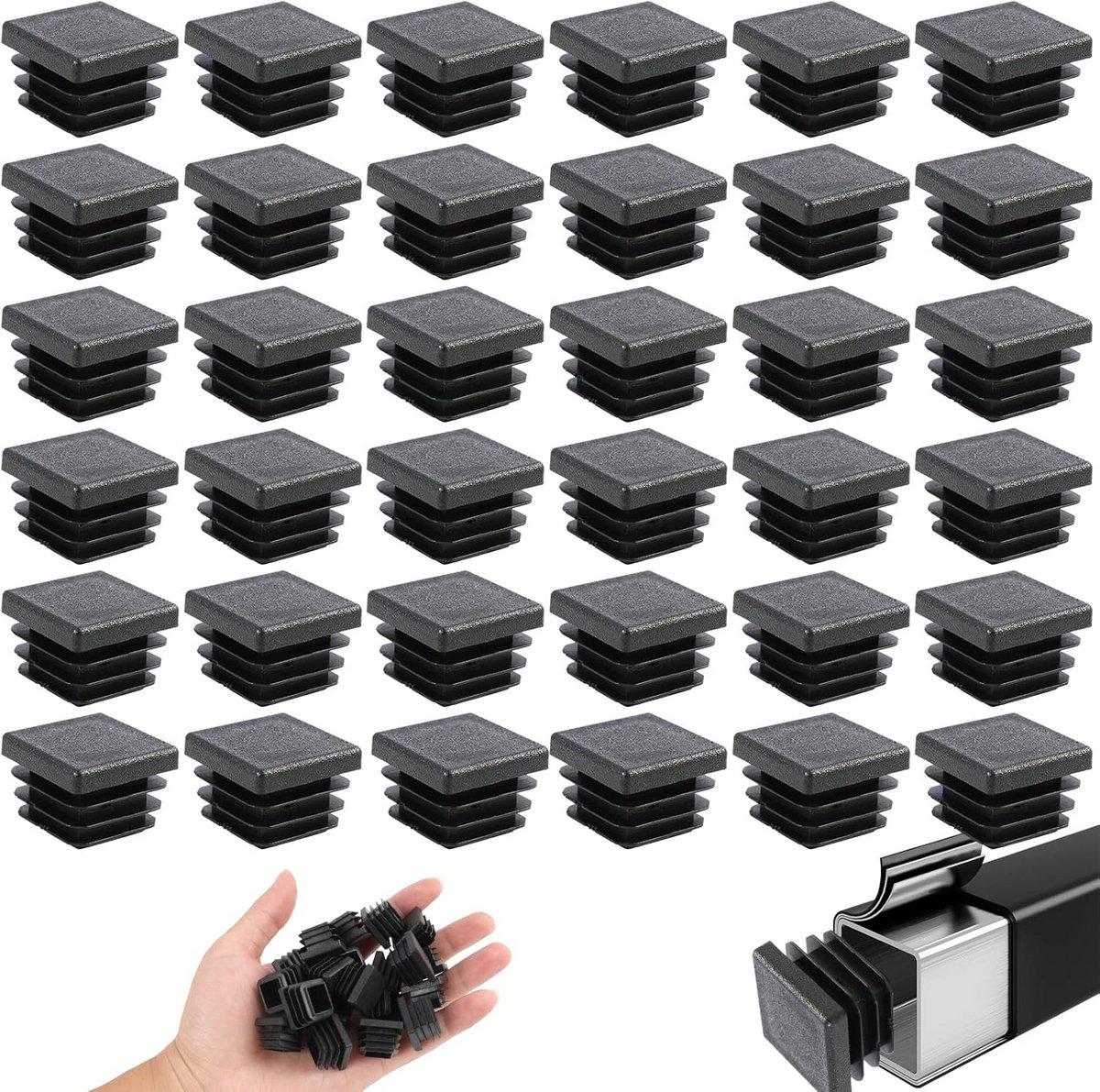 36 Stuks Vierkante Stoeldoppen Zwart 20x20mm Antislip Kunststof Vloerbeschermers