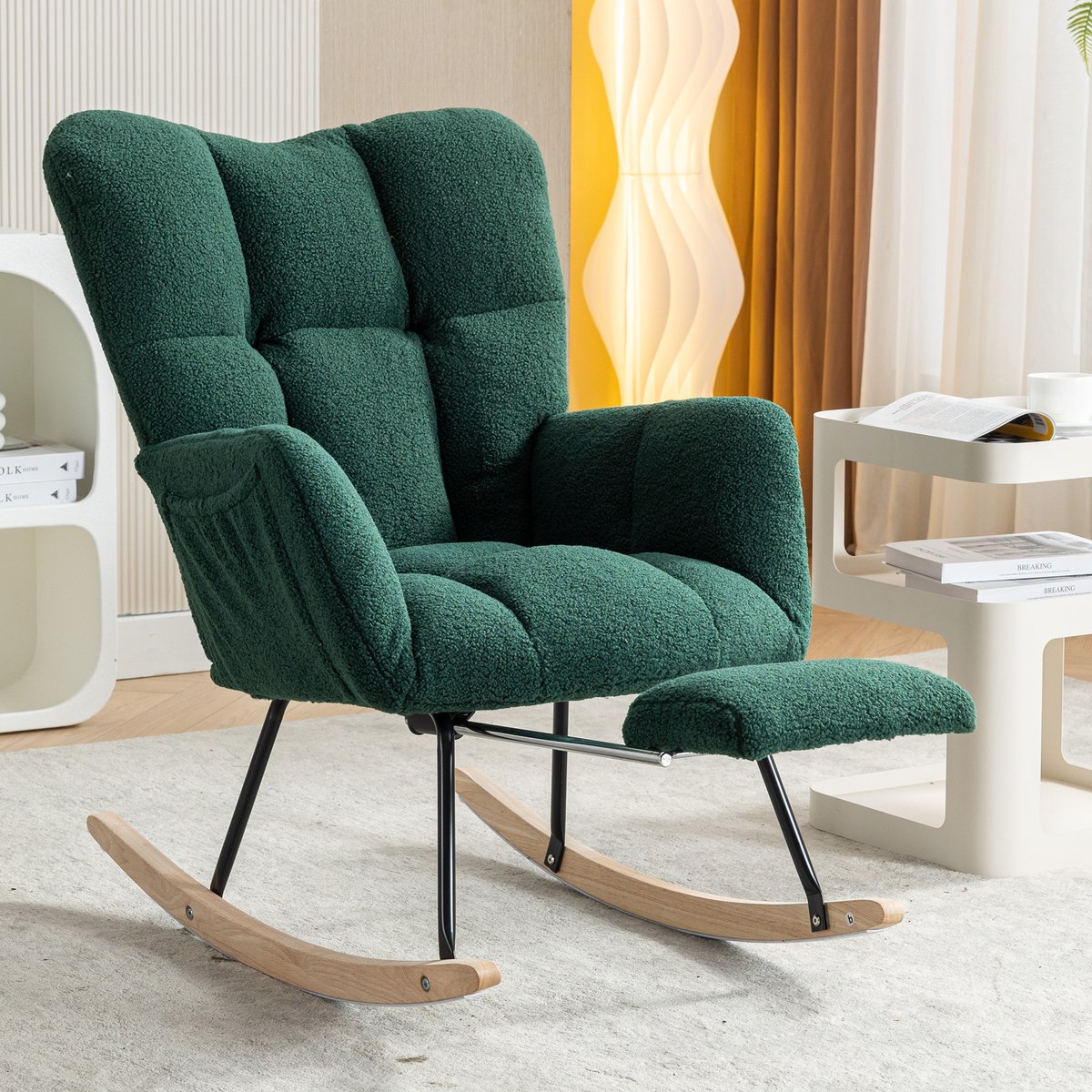 STILVORA Fauteuil - 98x70x98,5 cm - Moderne Schommelstoel Voor Woonkamer - Teddystof - Groen