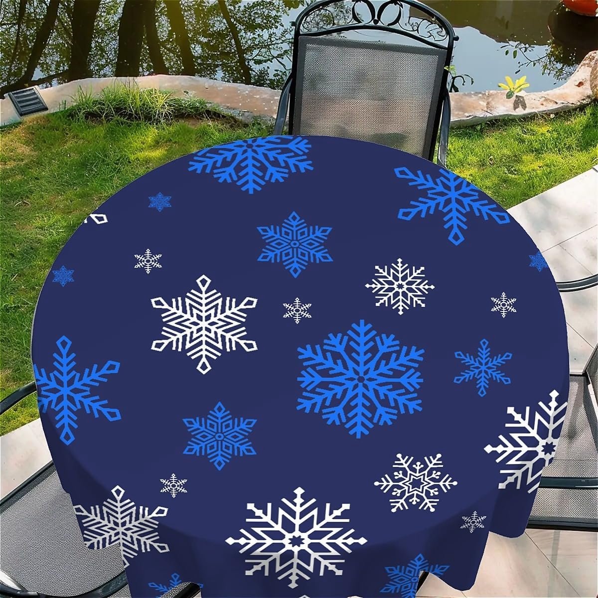 Rond Tafelkleed Blauw Bloemenprint Wasbaar Waterdicht 150 cm