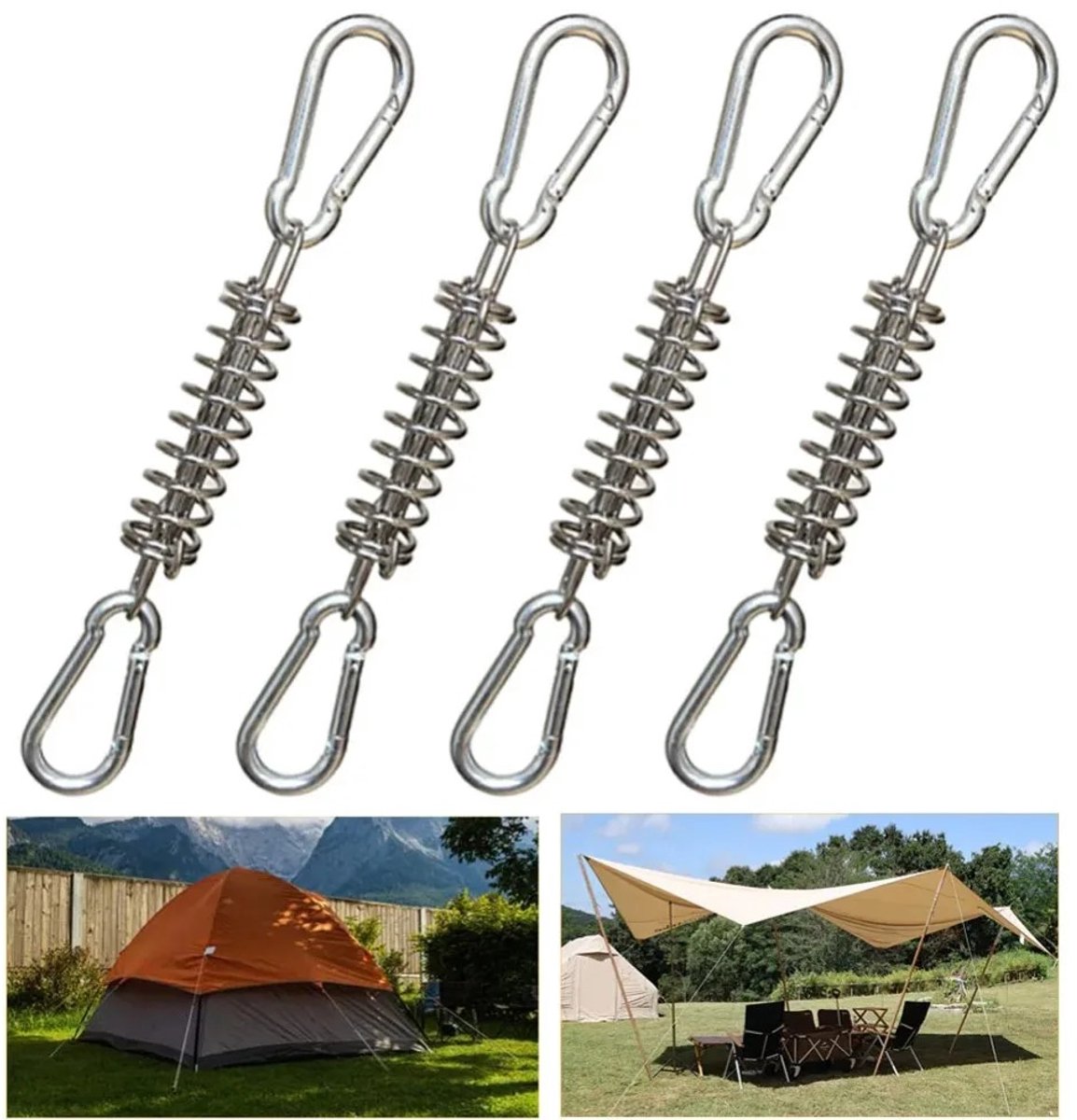 WiseGoods Premium Tenttrekveren Set Van 4 - Spanveren Met Dubbele Haak - Voor Tent / Luifel / Zonnezeil / Caravan & Boot - Outdoor