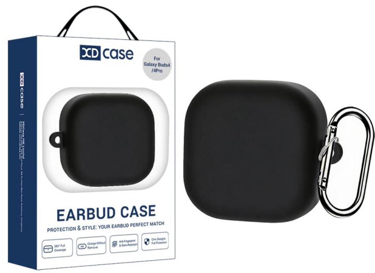 XDcase - hoesje geschikt voor Samsung Galaxy Buds 4 / 4 pro soft case cover - zwart - TPU hoesje Beschermhoes - Samsung Galaxy Buds 4 / 4 Pro Cover - Buds4 hoesje - gel hoesje met sleutelhanger