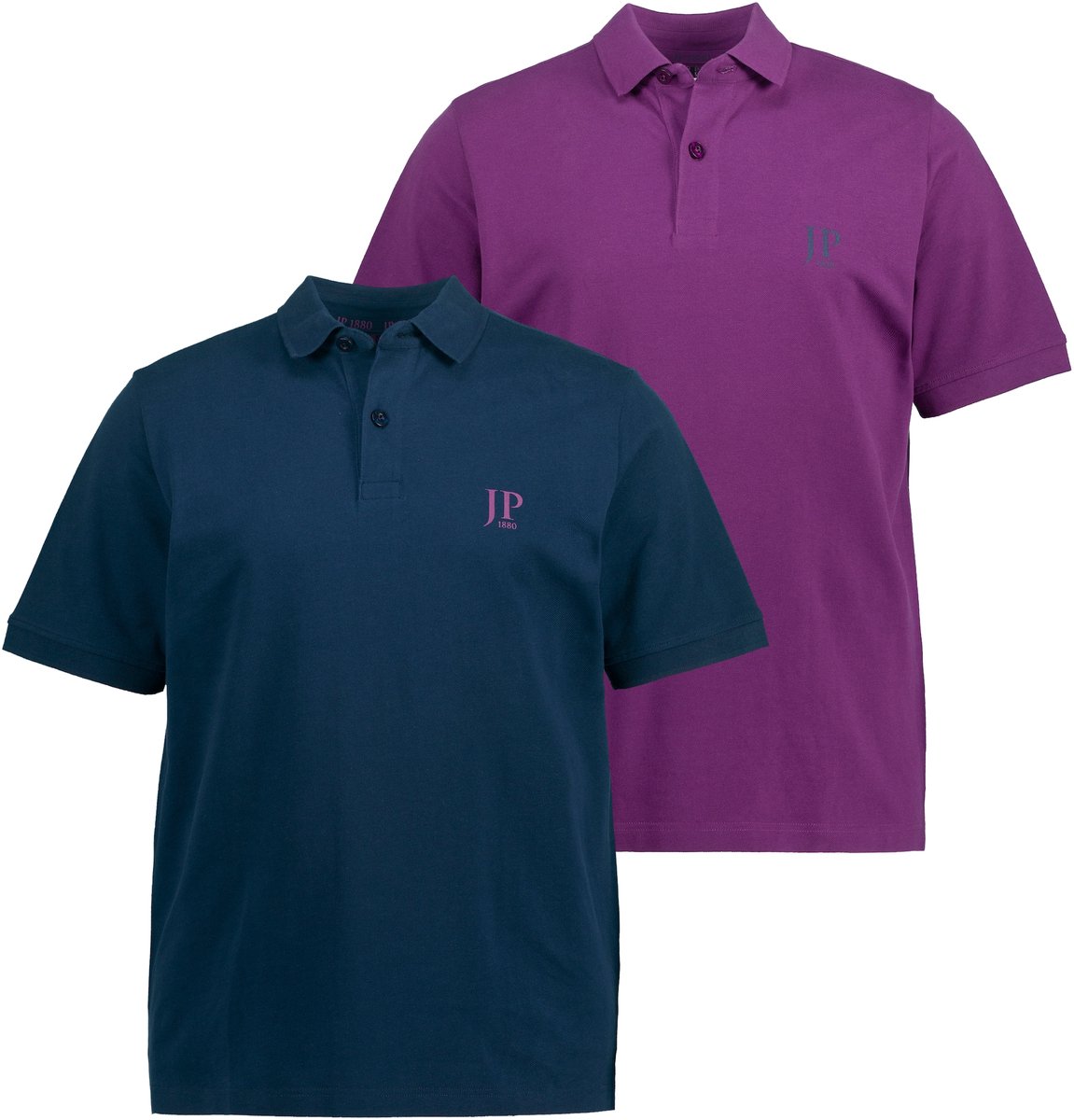 JP 1880 - Heren - Poloshirts basic set van 2 piqué gekamd katoen - Paars - Maat 3XL